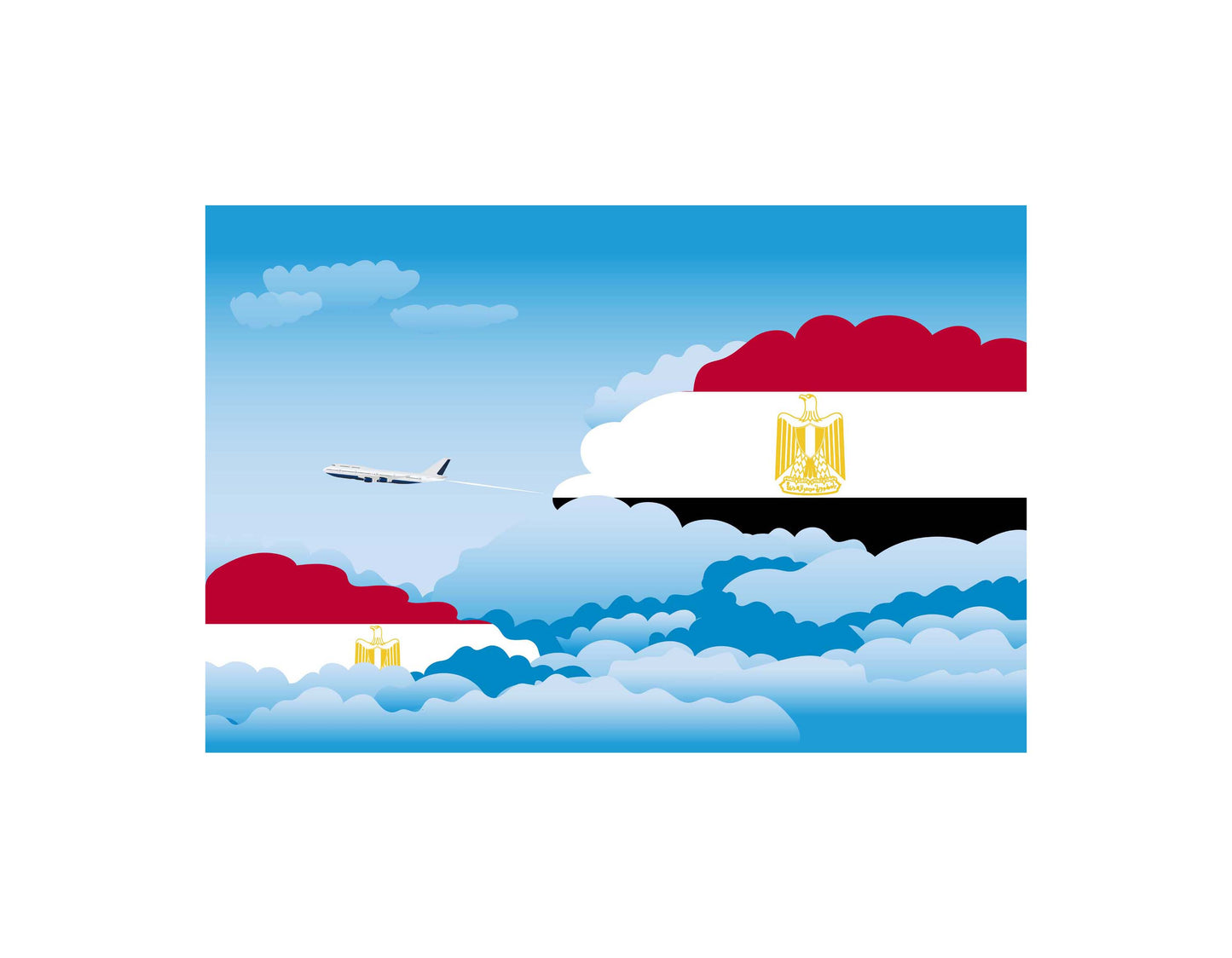 Egypt Airplane Day Clouds Vector Illustration | Travel & Aviation Sky Scene