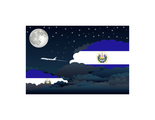 El Salvador Night Clouds Airplane Airport Flight Vector Illustration