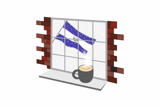 El Salvador Coffee Rain Window Vector Illustration | Cozy Café Scene