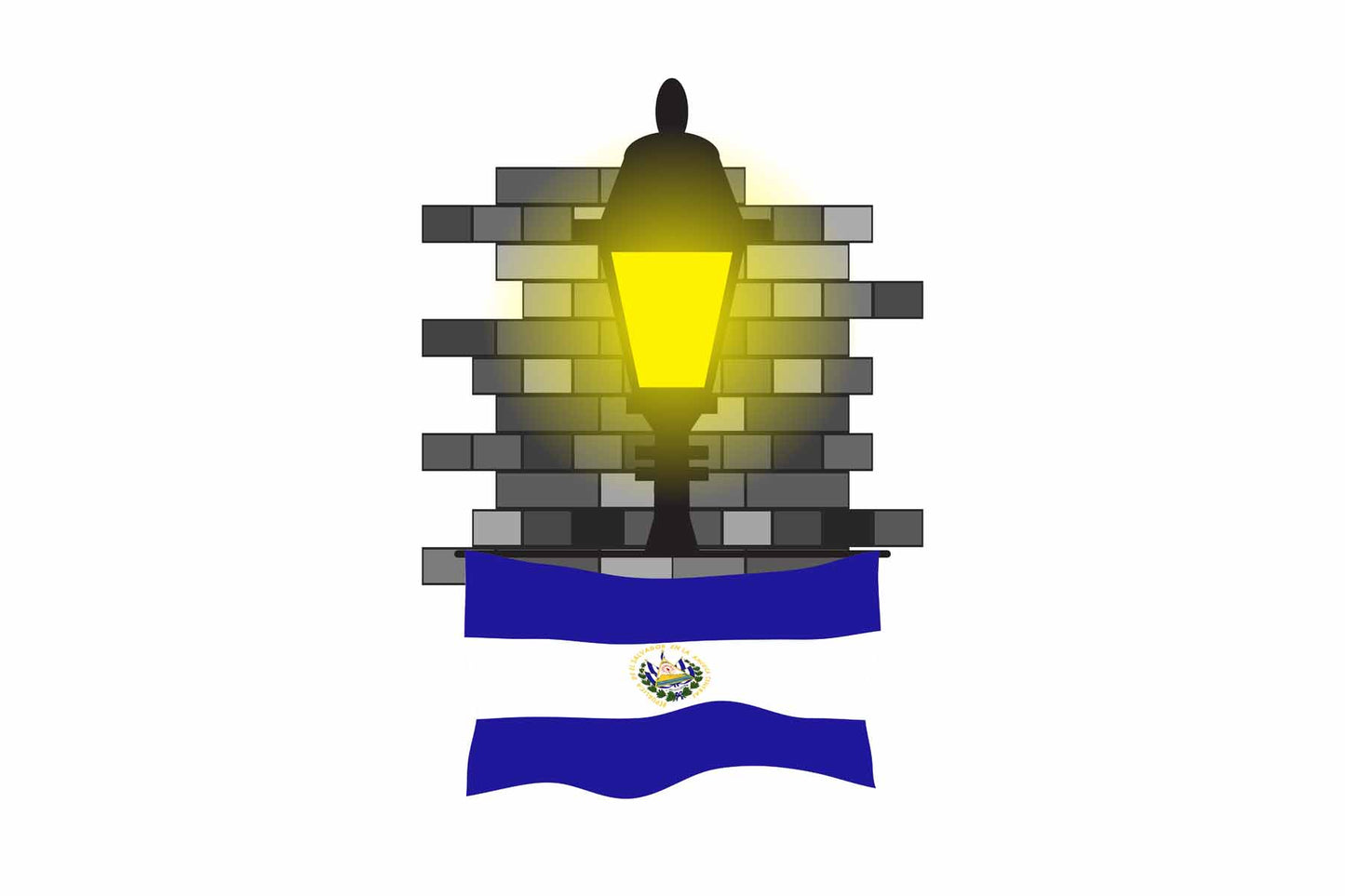 El Salvador World Street Lamp Bricks Dark Night Vector Illustrations | Moonlit Urban Landscape Collection