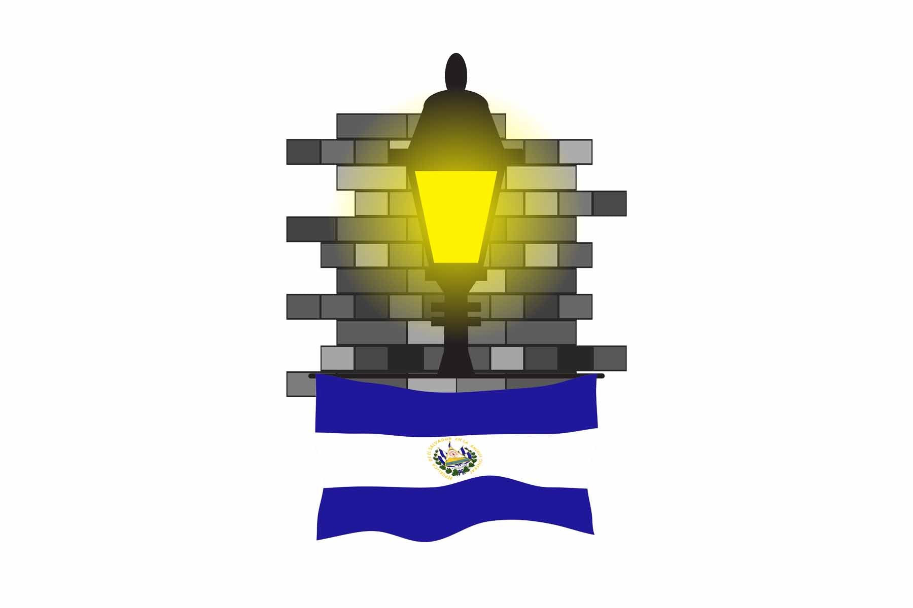 El Salvador World Street Lamp Bricks Dark Night Vector Illustrations | Moonlit Urban Landscape Collection
