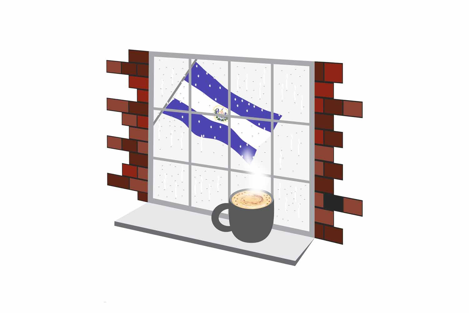 El Salvador Coffee Rain Fog Window Vector Illustration
