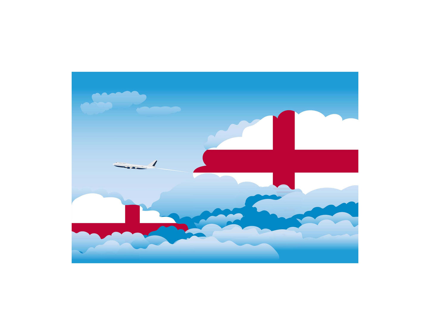 England Airplane Day Clouds Vector Illustration | Travel & Aviation Sky Scene