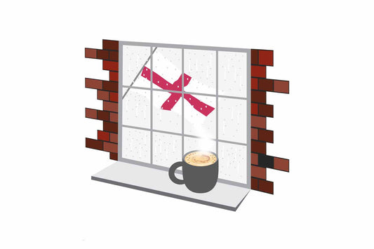 England Coffee Rain Window Vector Illustration | Cozy Café Scene