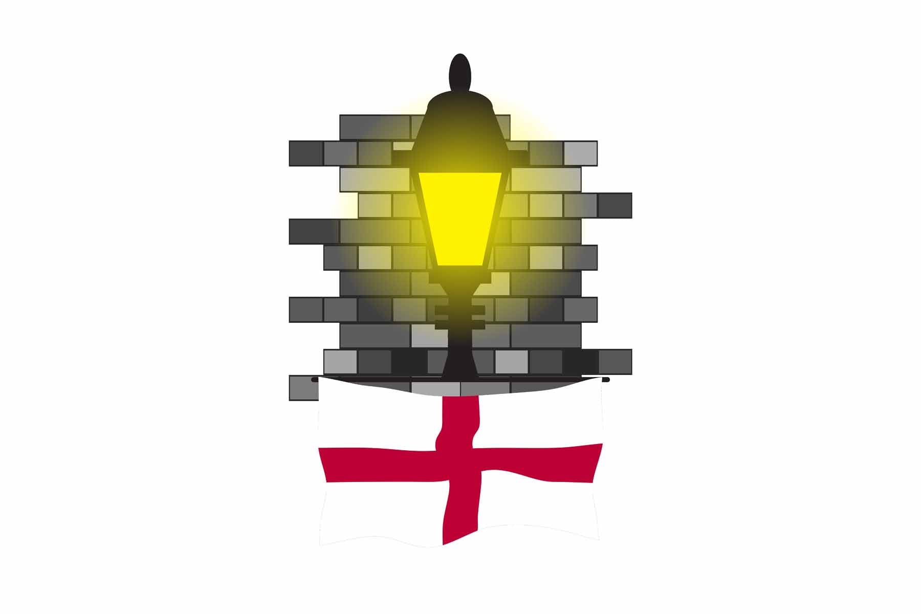 England World Street Lamp Bricks Dark Night Vector Illustrations | Moonlit Urban Landscape Collection