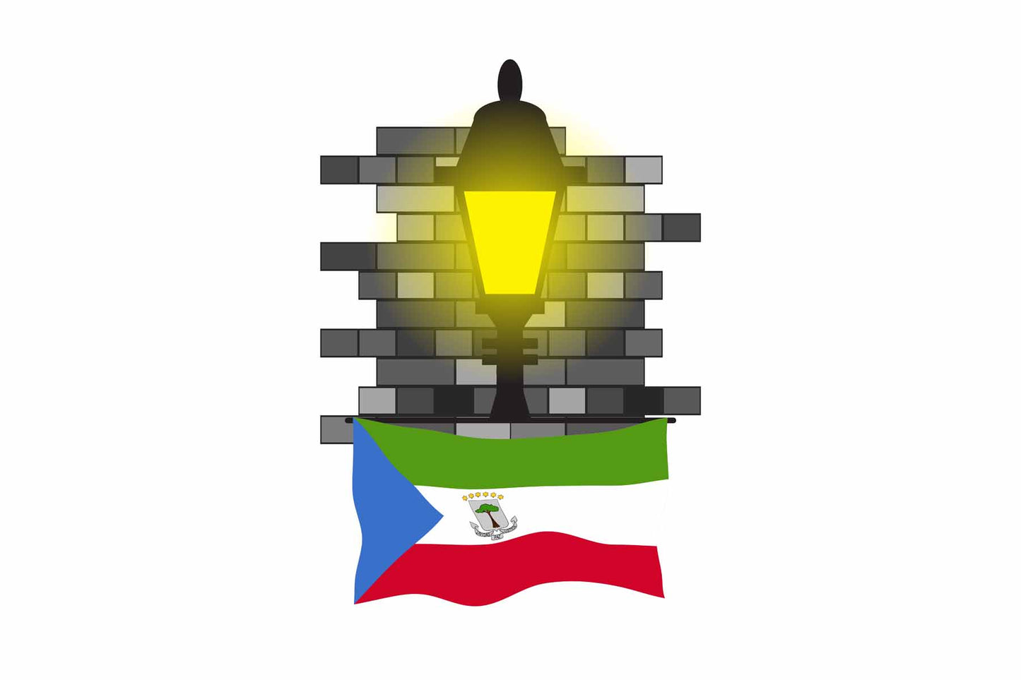 Equatorial Guinea World Street Lamp Bricks Dark Night Vector Illustrations | Moonlit Urban Landscape Collection
