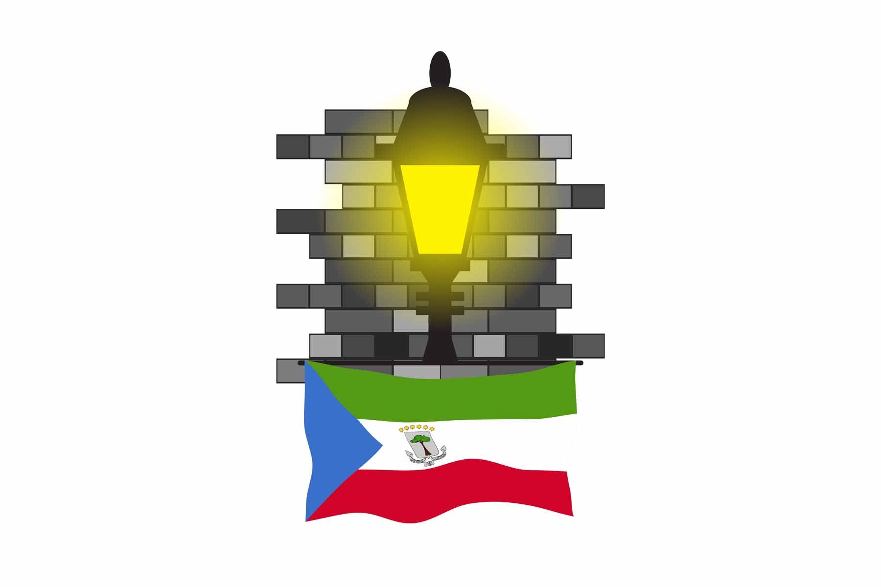 Equatorial Guinea World Street Lamp Bricks Dark Night Vector Illustrations | Moonlit Urban Landscape Collection