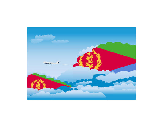 Eritrea Day Clouds Airplane Airport Flight Vector Illustration