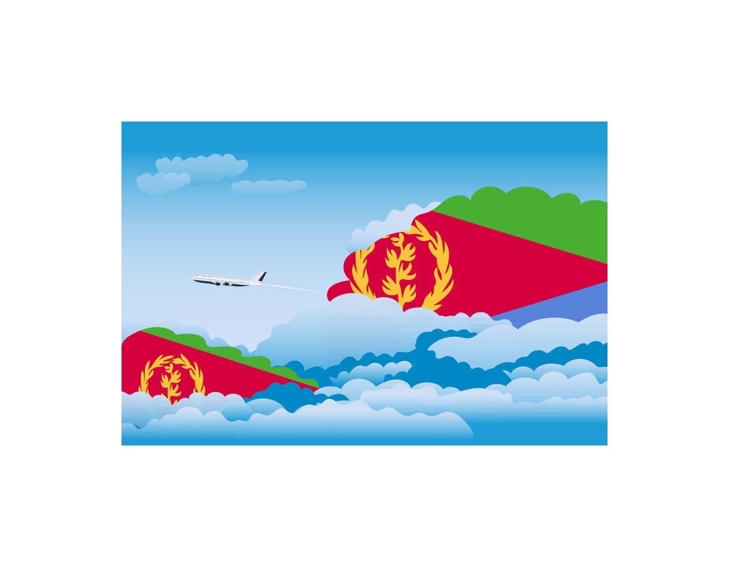 Eritrea Airplane Day Clouds Vector Illustration | Travel & Aviation Sky Scene