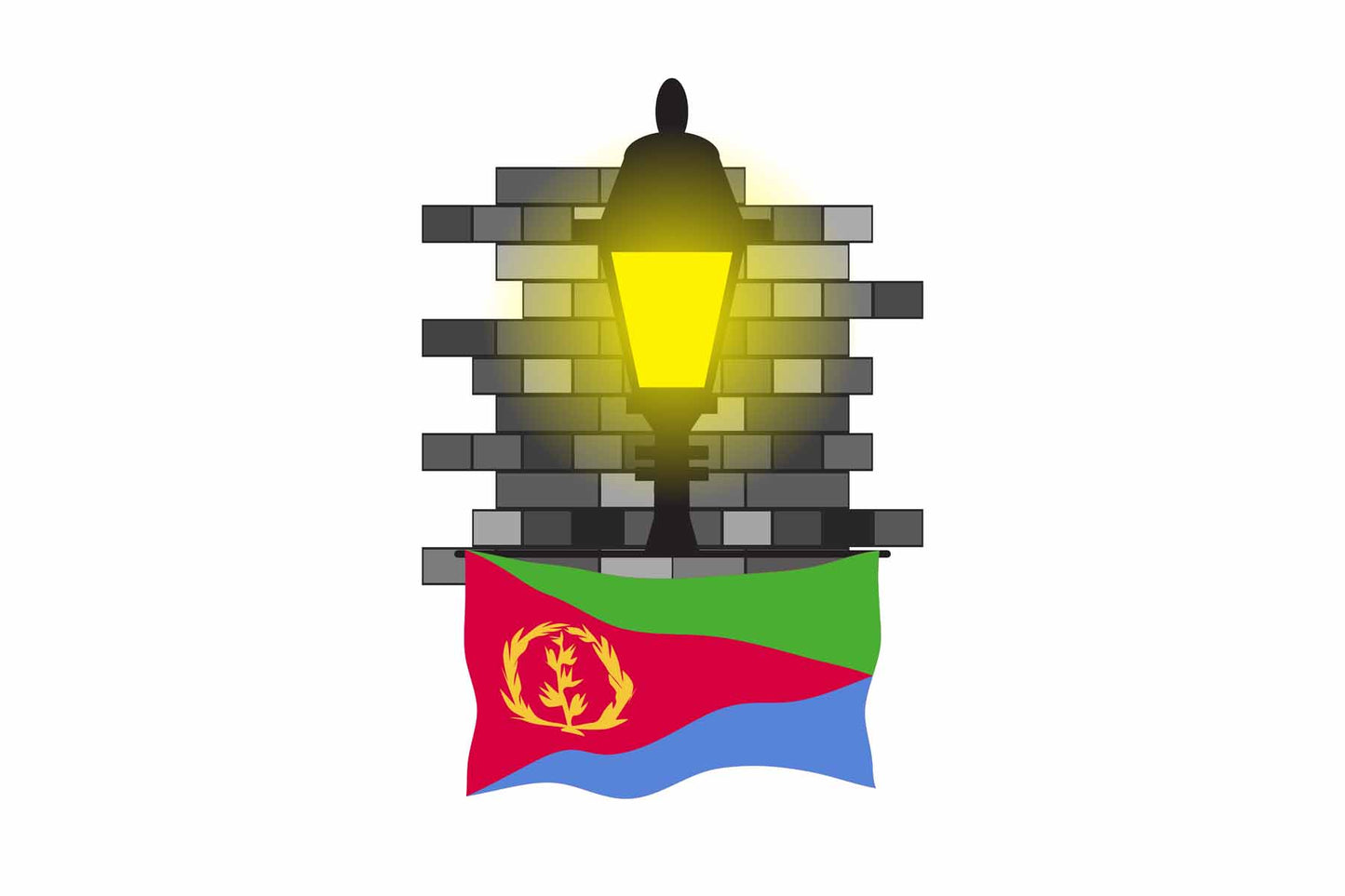 Eritrea World Street Lamp Bricks Dark Night Vector Illustrations | Moonlit Urban Landscape Collection