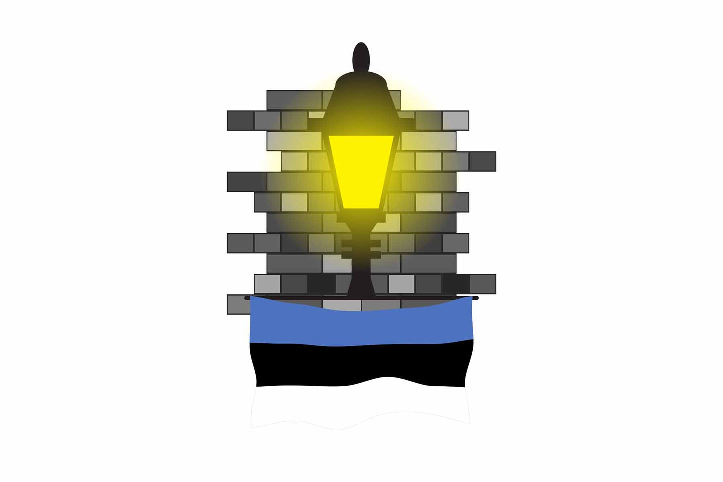 Estonia World Street Lamp Bricks Dark Night Vector Illustrations | Moonlit Urban Landscape Collection