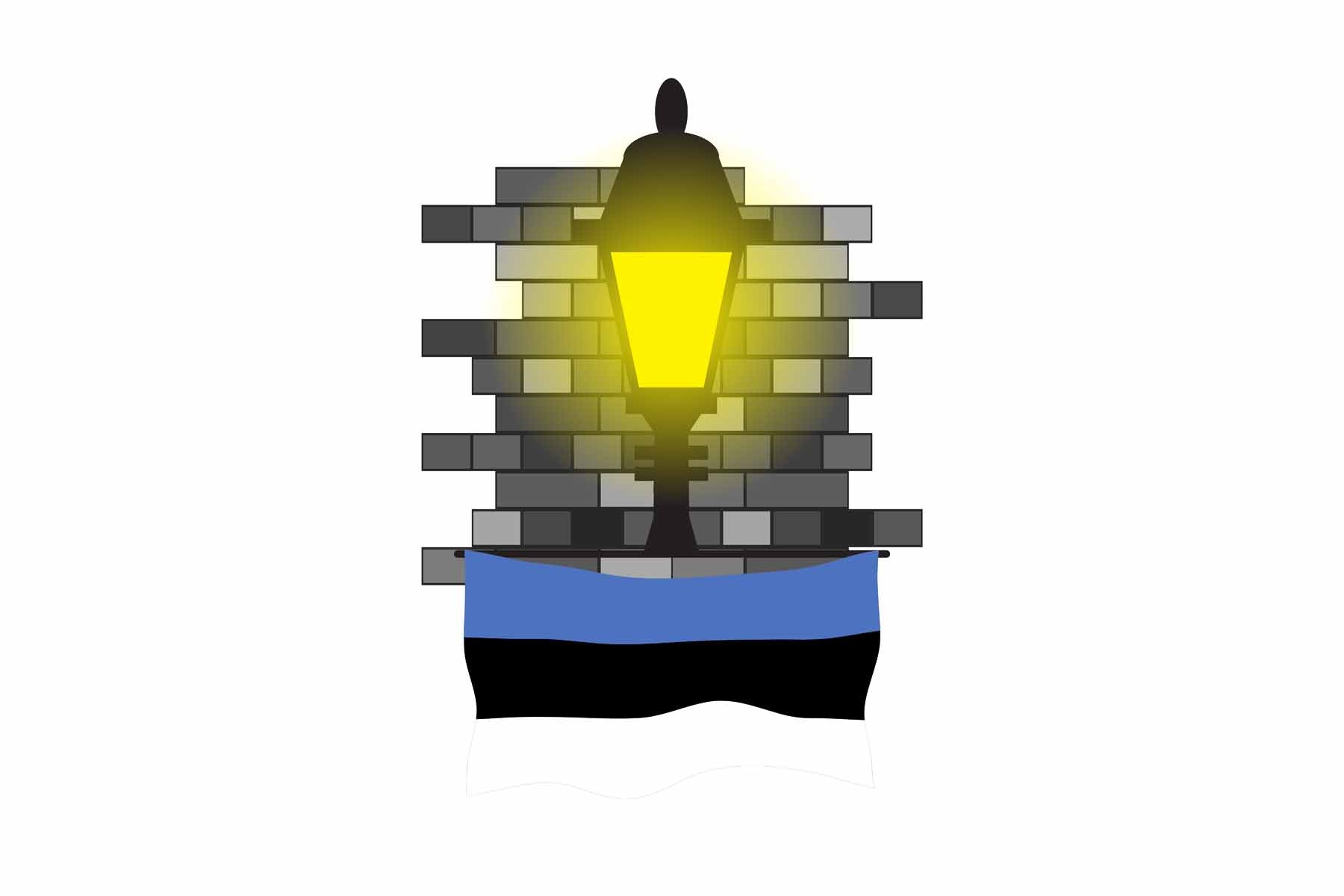 Estonia World Street Lamp Bricks Dark Night Vector Illustrations | Moonlit Urban Landscape Collection