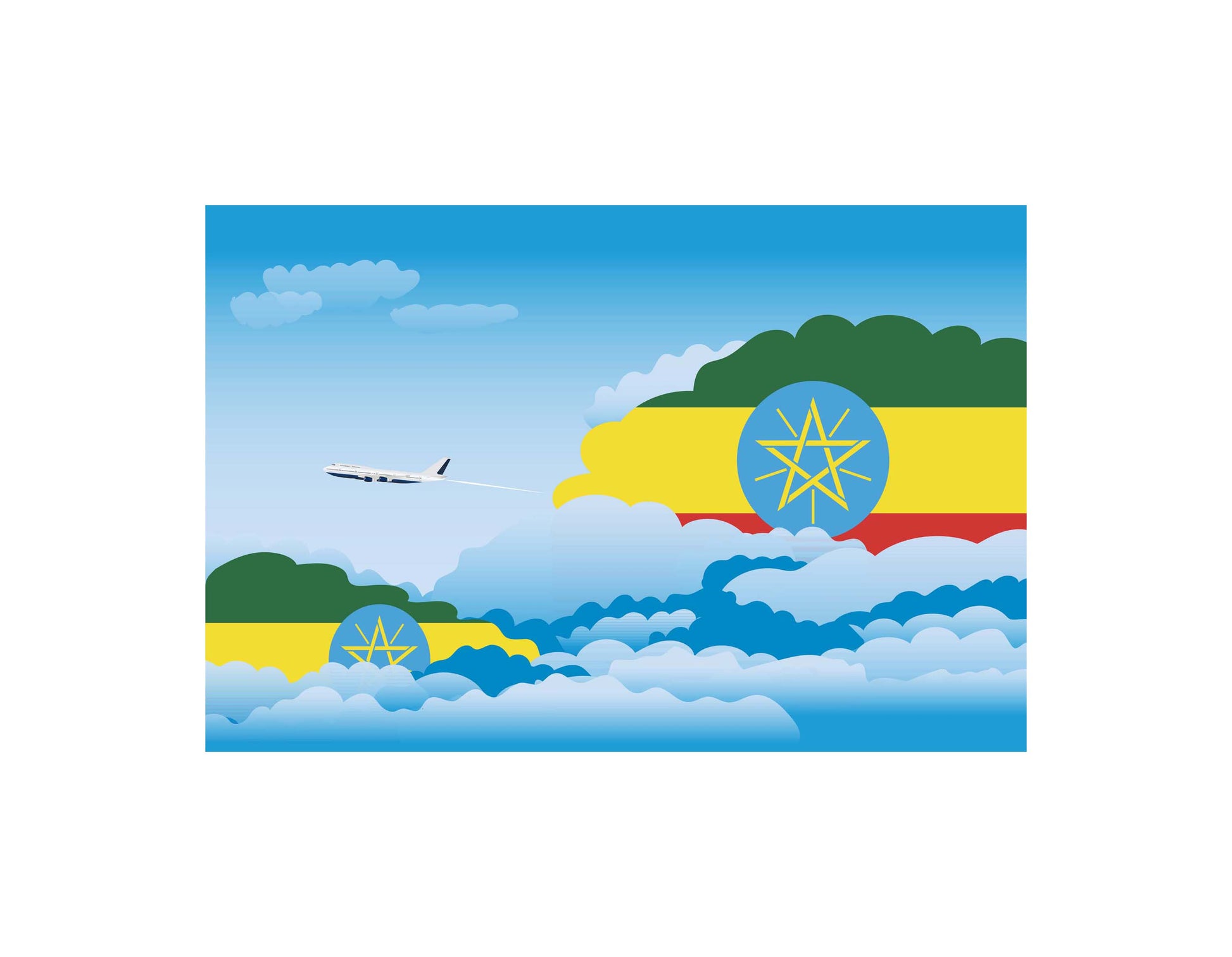 Ethiopia Airplane Day Clouds Vector Illustration | Travel & Aviation Sky Scene