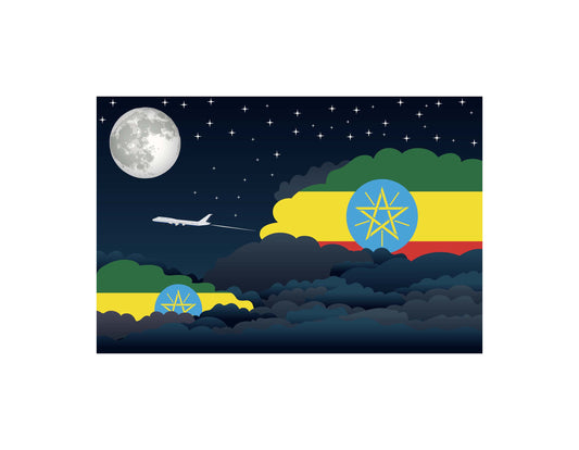 Ethiopia Night Clouds Airplane Airport Flight Vector Illustration