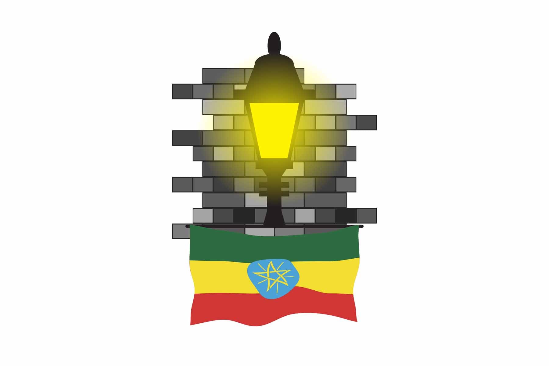 Ethiopia World Street Lamp Bricks Dark Night Vector Illustrations | Moonlit Urban Landscape Collection