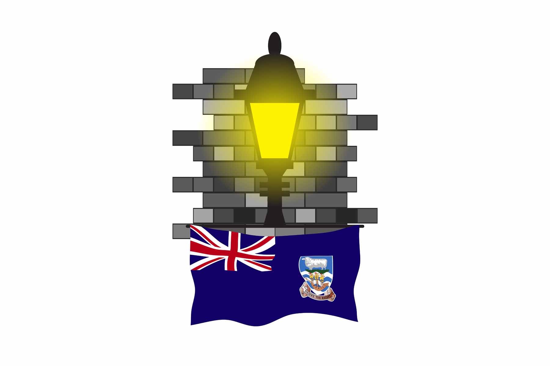 Falkland Islands World Street Lamp Bricks Dark Night Vector Illustrations | Moonlit Urban Landscape Collection