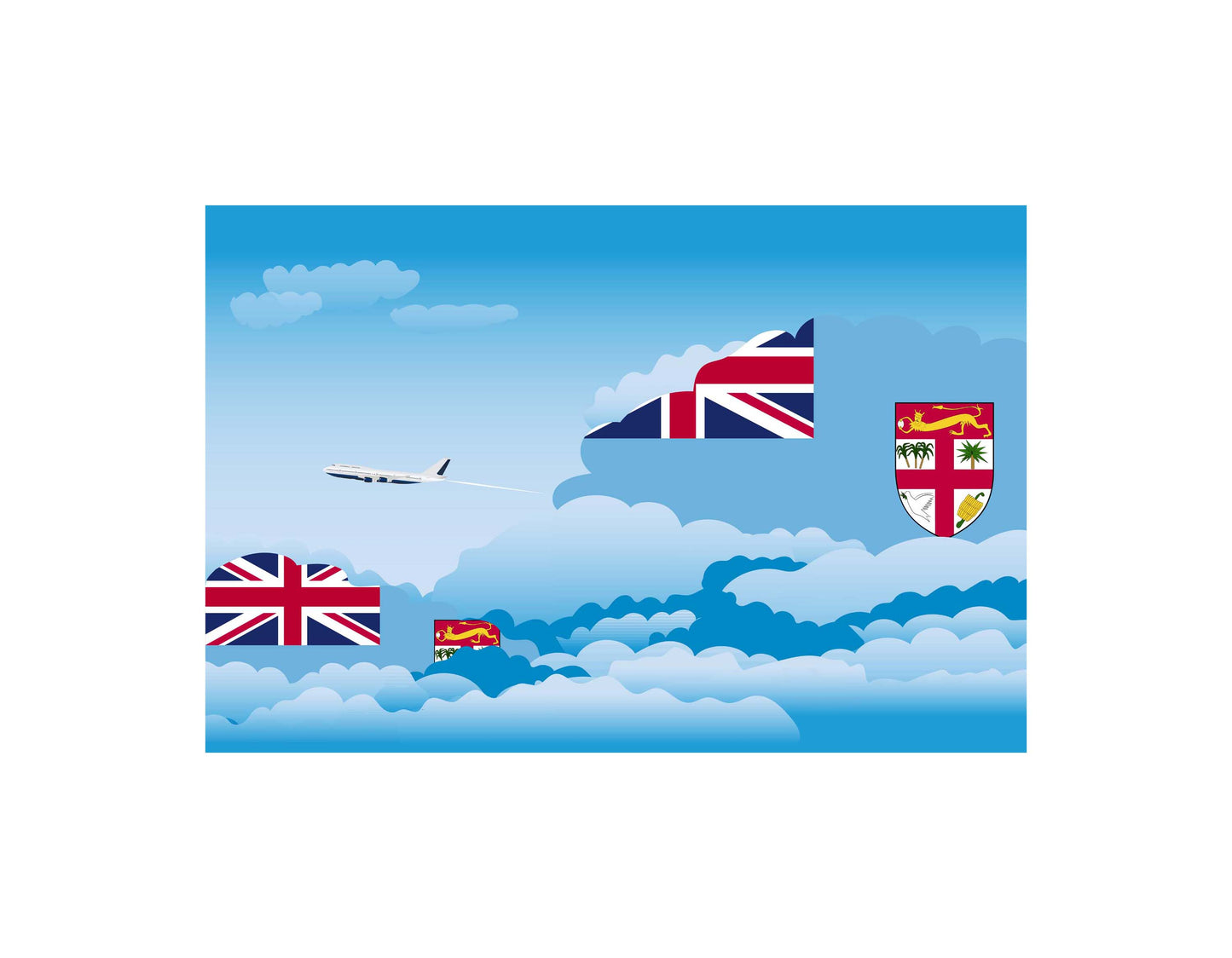 Fiji Airplane Day Clouds Vector Illustration | Travel & Aviation Sky Scene