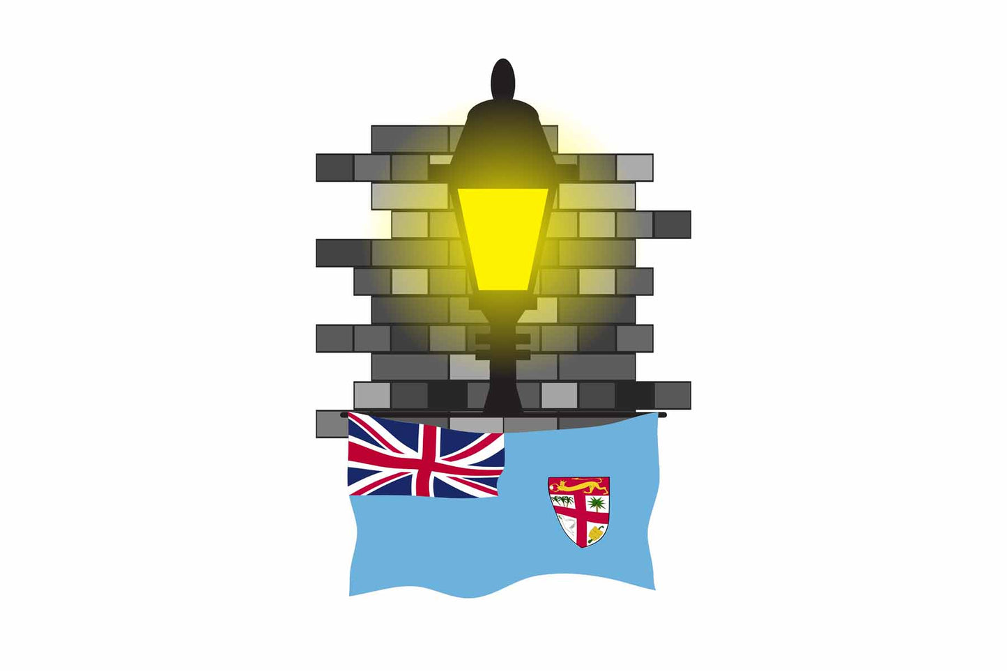 Fiji World Street Lamp Bricks Dark Night Vector Illustrations | Moonlit Urban Landscape Collection
