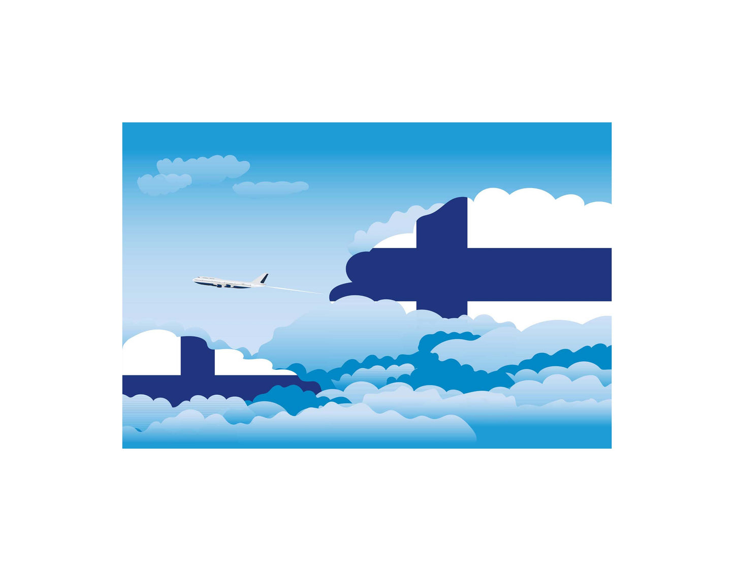Finland Airplane Day Clouds Vector Illustration | Travel & Aviation Sky Scene