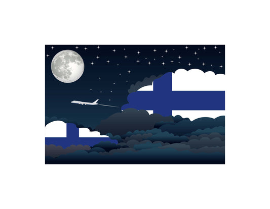 Finland Night Clouds Airplane Airport Flight Vector Illustration