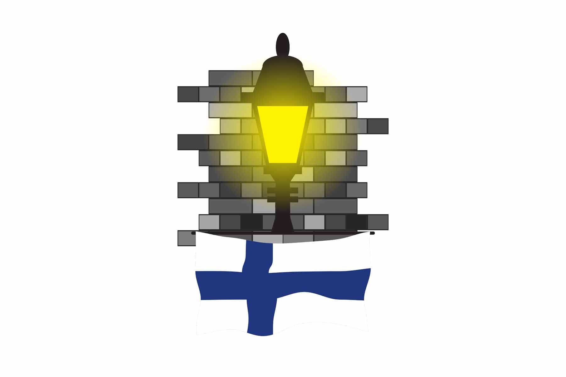 Finland World Street Lamp Bricks Dark Night Vector Illustrations | Moonlit Urban Landscape Collection