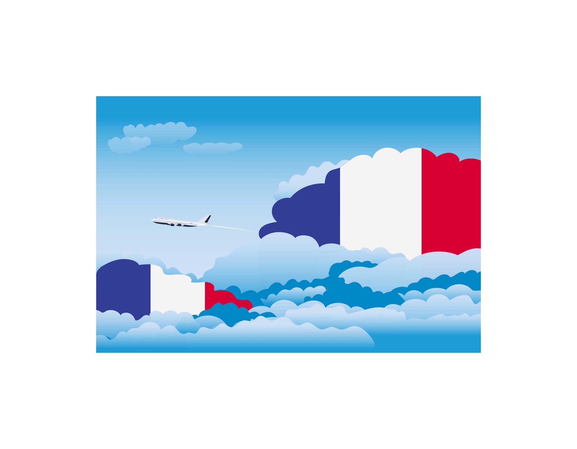 France Airplane Day Clouds Vector Illustration | Travel & Aviation Sky Scene