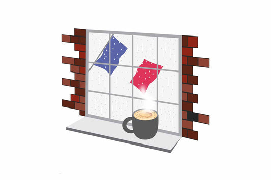France Coffee Rain Window Vector Illustration | Cozy Café Scene