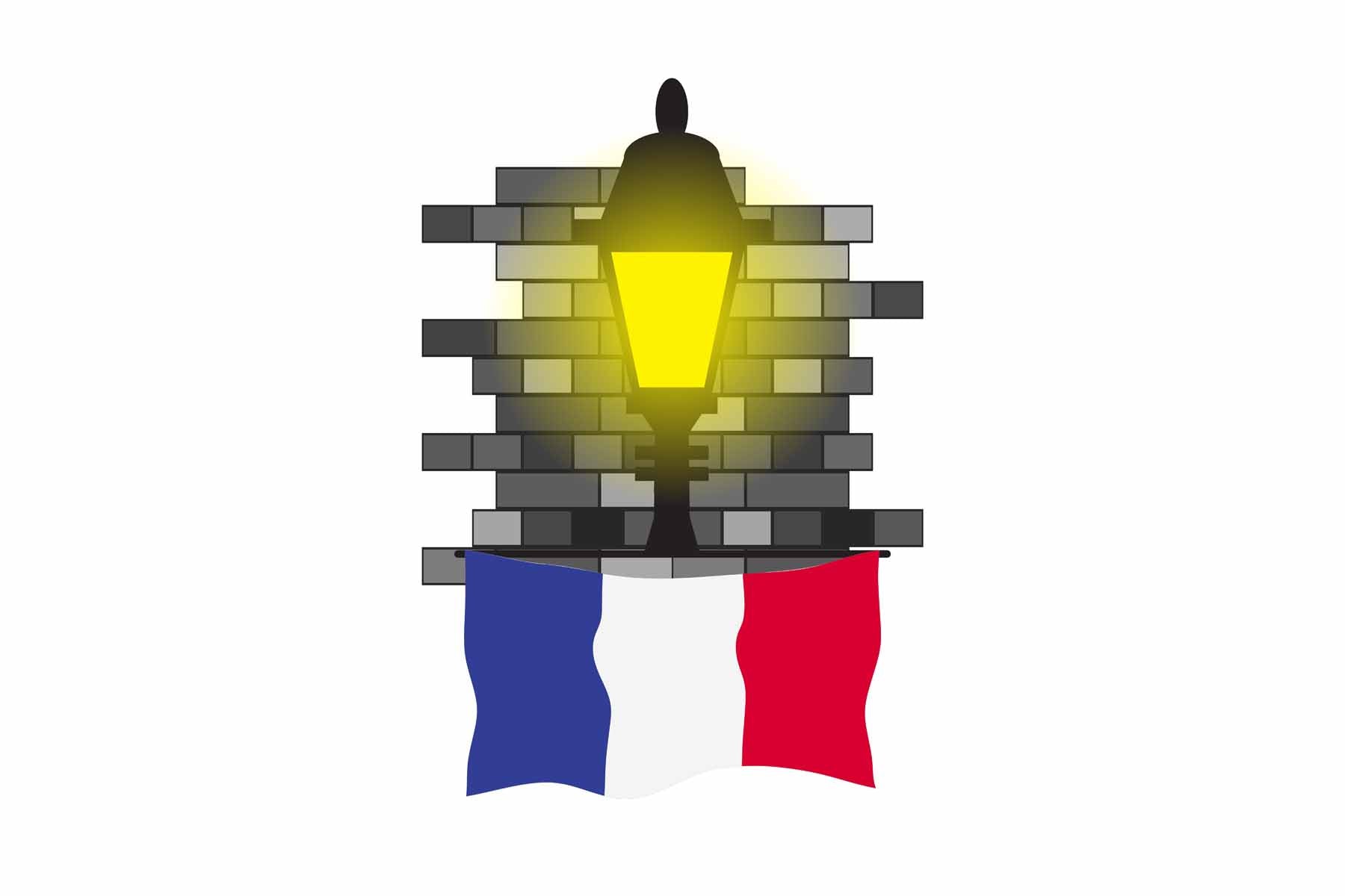France World Street Lamp Bricks Dark Night Vector Illustrations | Moonlit Urban Landscape Collection