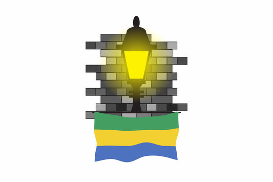 Gabon World Street Lamp Bricks Dark Night Vector Illustrations | Moonlit Urban Landscape Collection