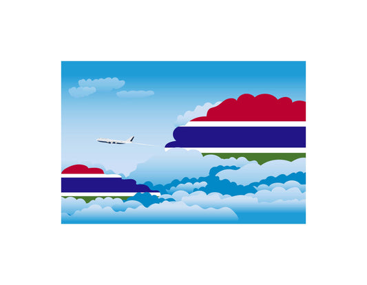 Gambia Airplane Day Clouds Vector Illustration | Travel & Aviation Sky Scene