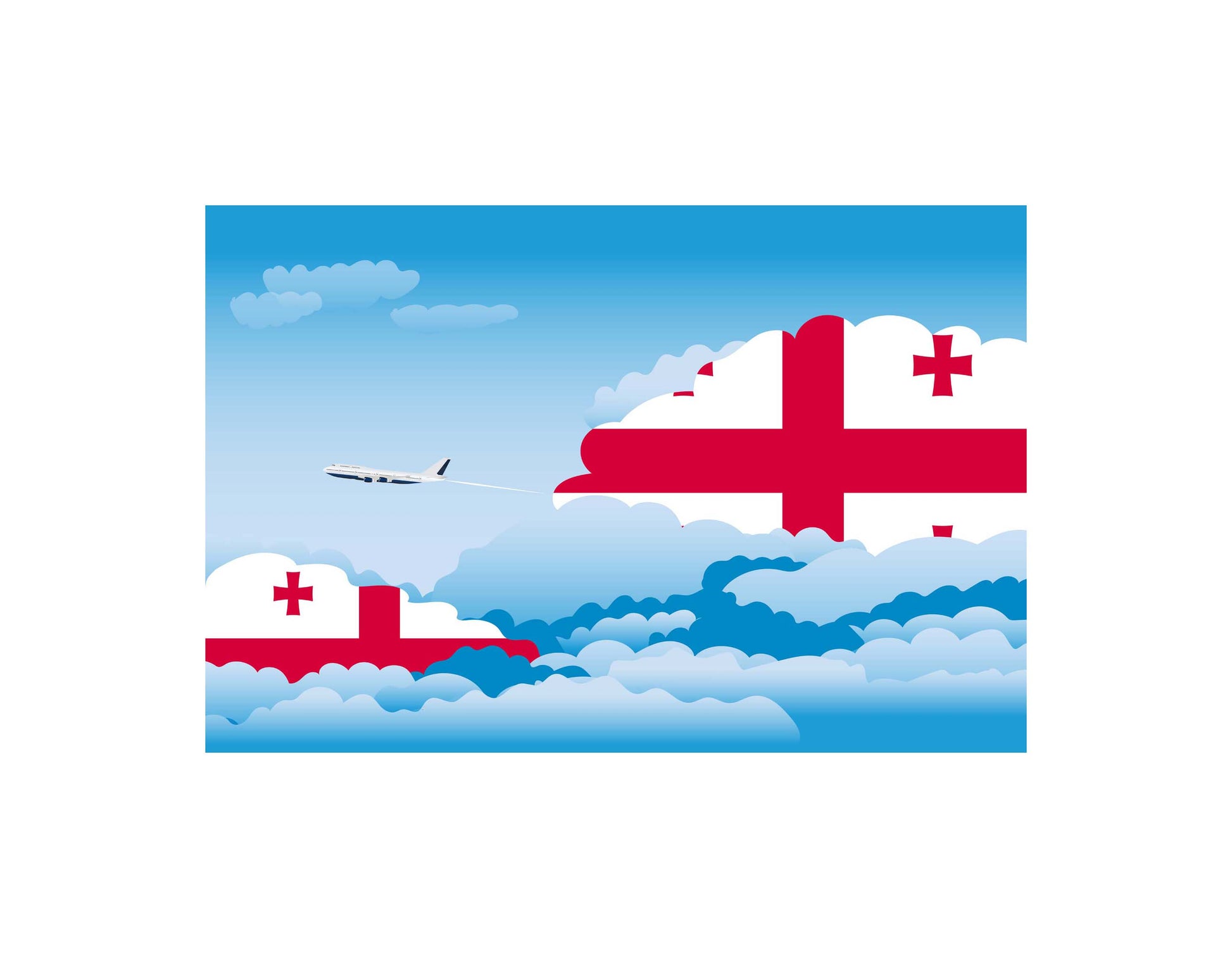 Georgia Airplane Day Clouds Vector Illustration | Travel & Aviation Sky Scene