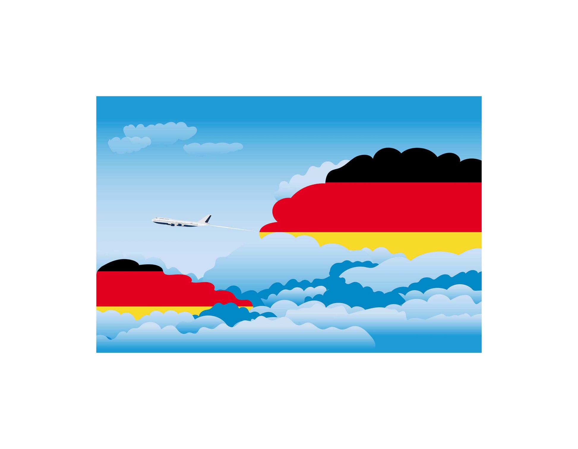 Germany Airplane Day Clouds Vector Illustration | Travel & Aviation Sky Scene