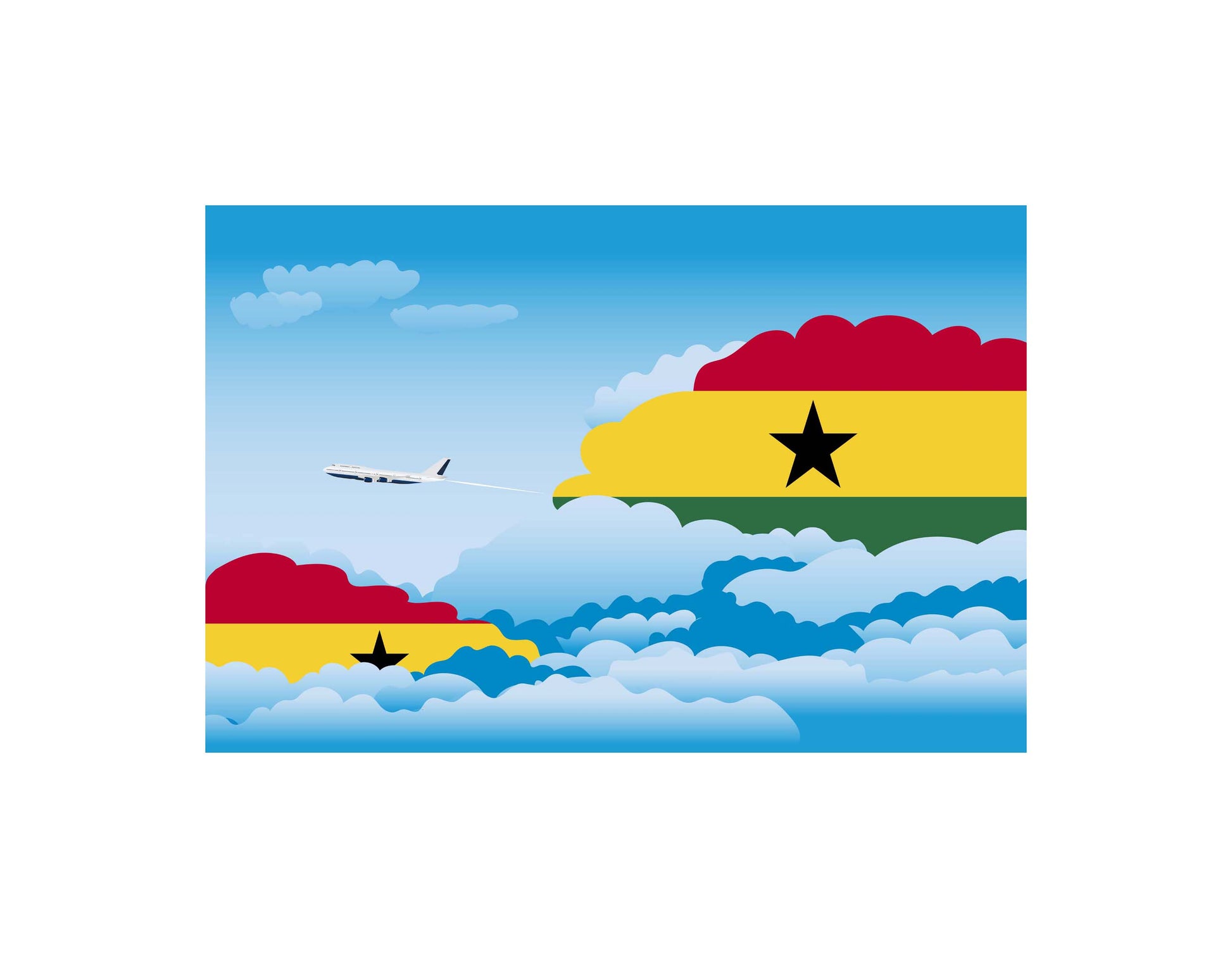 Ghana Airplane Day Clouds Vector Illustration | Travel & Aviation Sky Scene