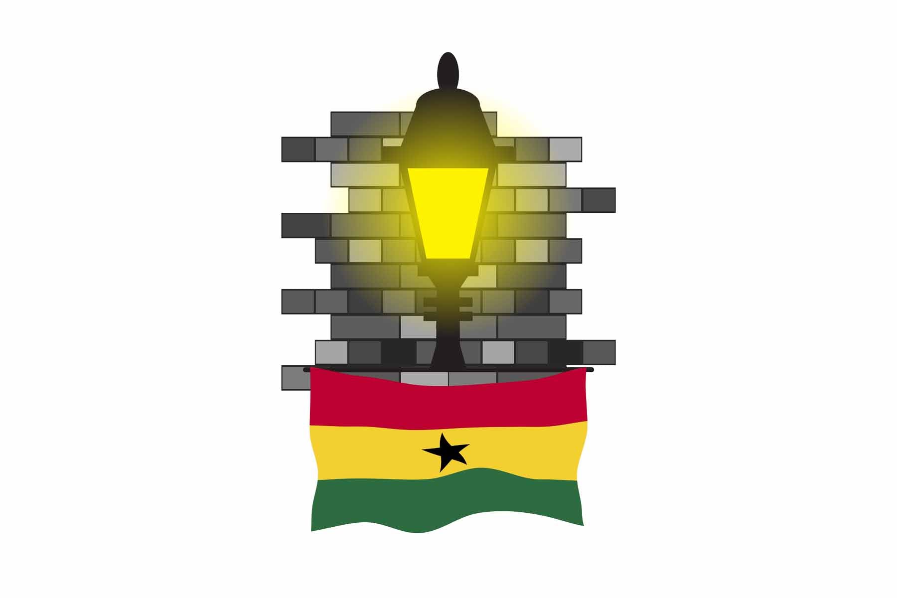 Ghana World Street Lamp Bricks Dark Night Vector Illustrations | Moonlit Urban Landscape Collection