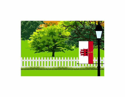 Gibraltar Home Town Trees Landscape Moon Night Vector Illustrations