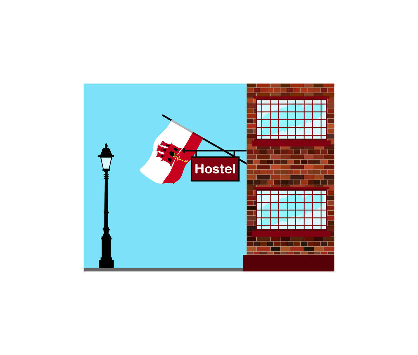 Gibraltar World Hostels Vector Illustrations | Hostel Buildings & Accommodation Collection