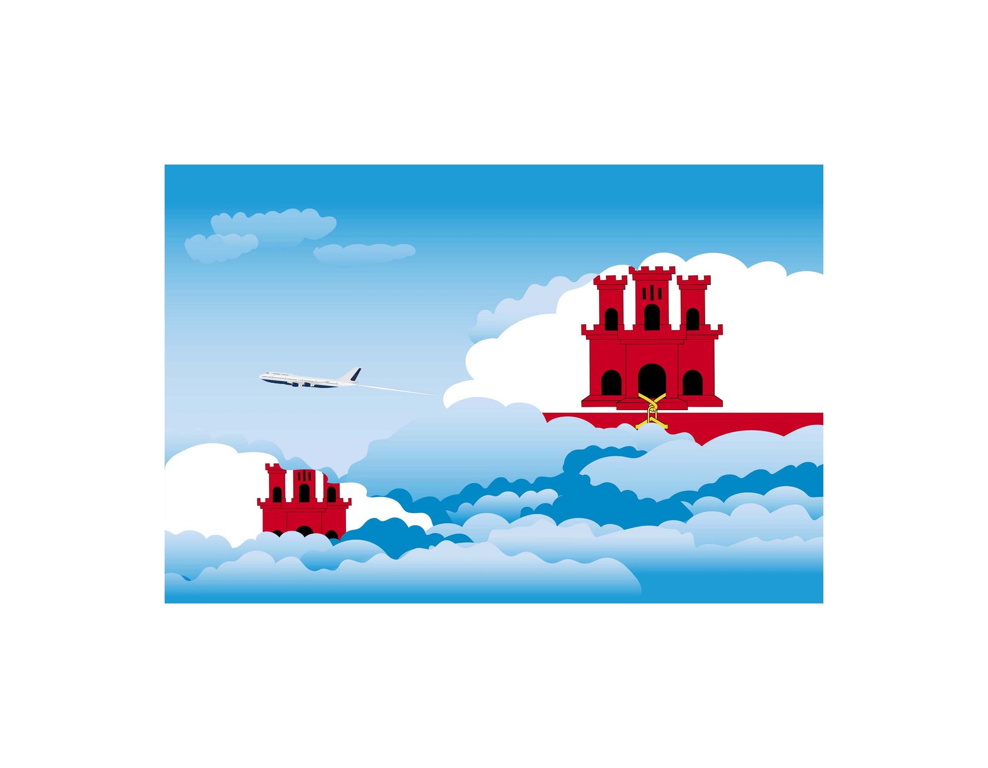 Gibraltar Airplane Day Clouds Vector Illustration | Travel & Aviation Sky Scene