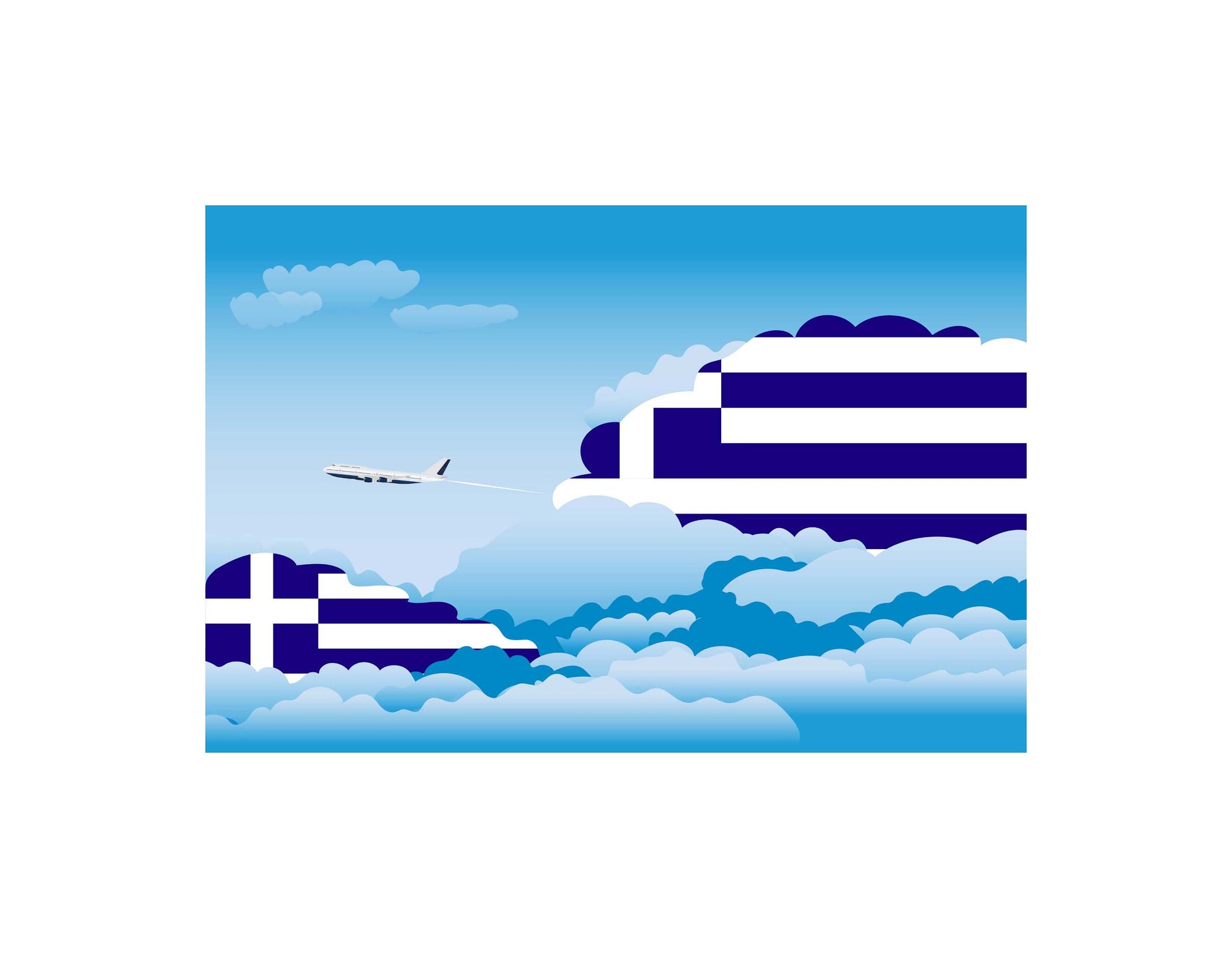 Greece Airplane Day Clouds Vector Illustration | Travel & Aviation Sky Scene