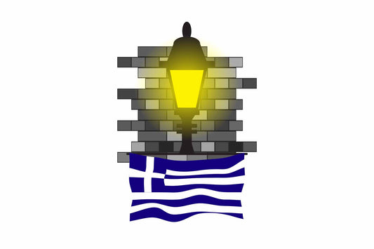 Greece World Street Lamp Bricks Dark Night Vector Illustrations | Moonlit Urban Landscape Collection