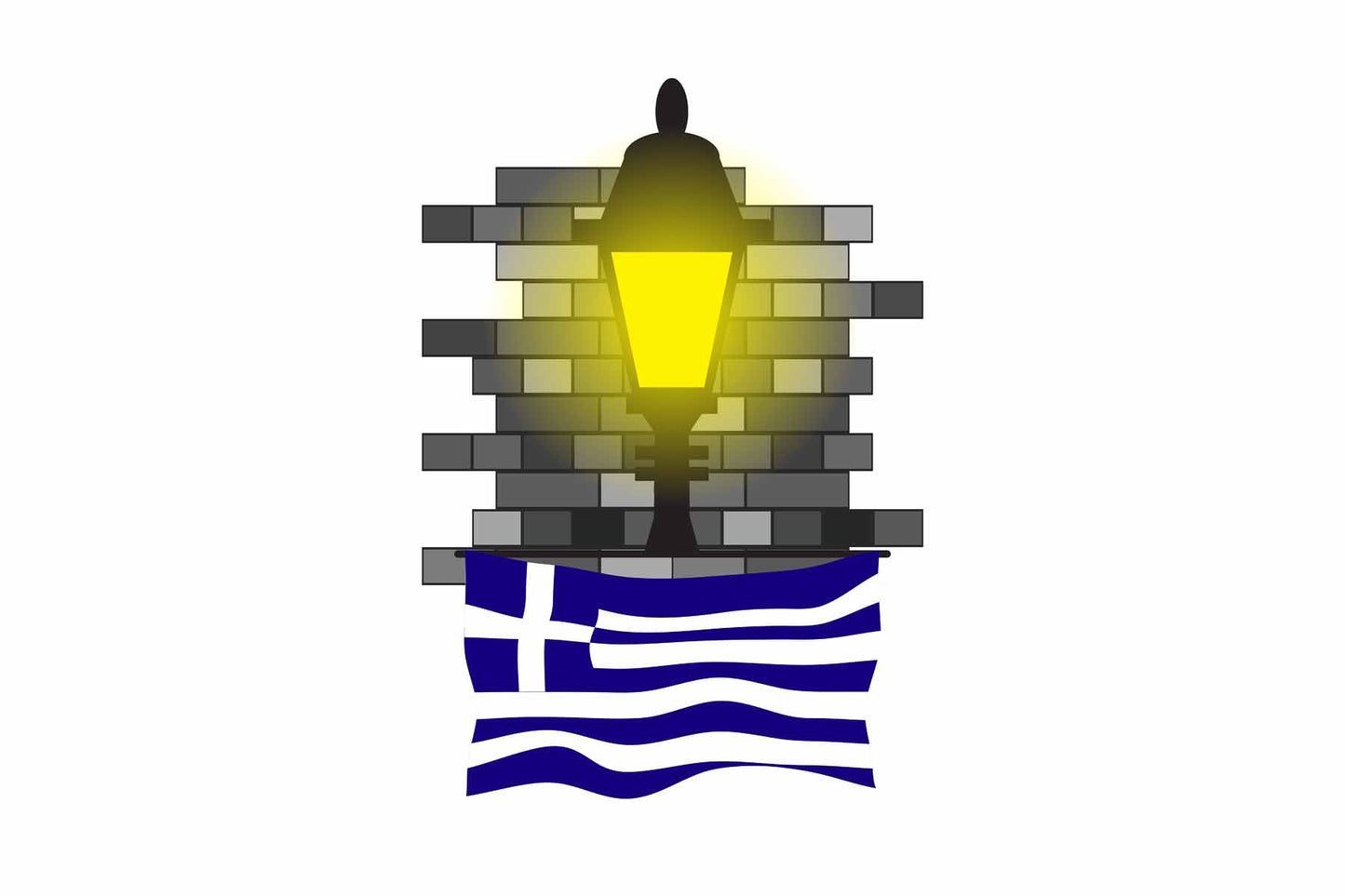 Greece World Street Lamp Bricks Dark Night Vector Illustrations | Moonlit Urban Landscape Collection