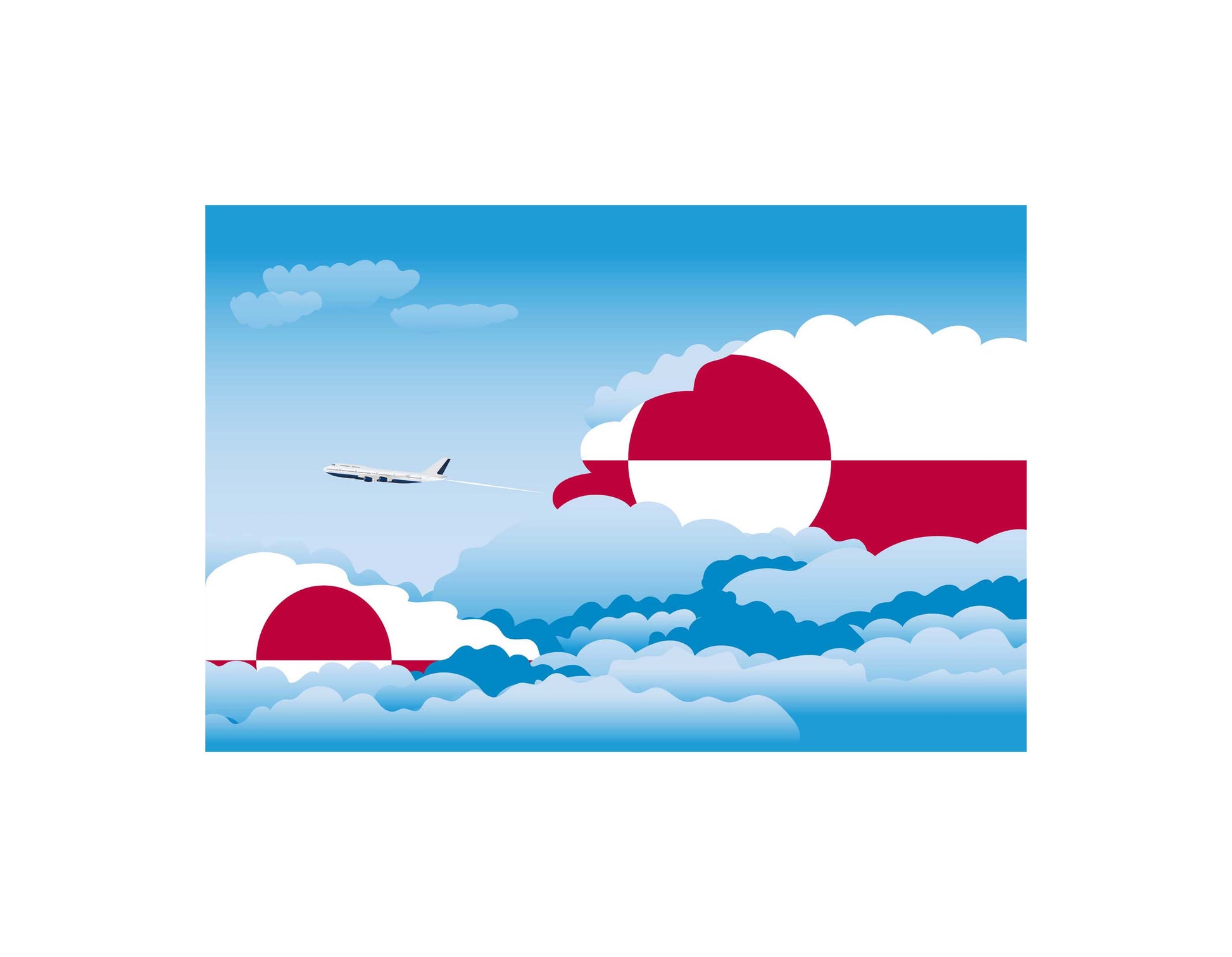 Greenland Airplane Day Clouds Vector Illustration | Travel & Aviation Sky Scene
