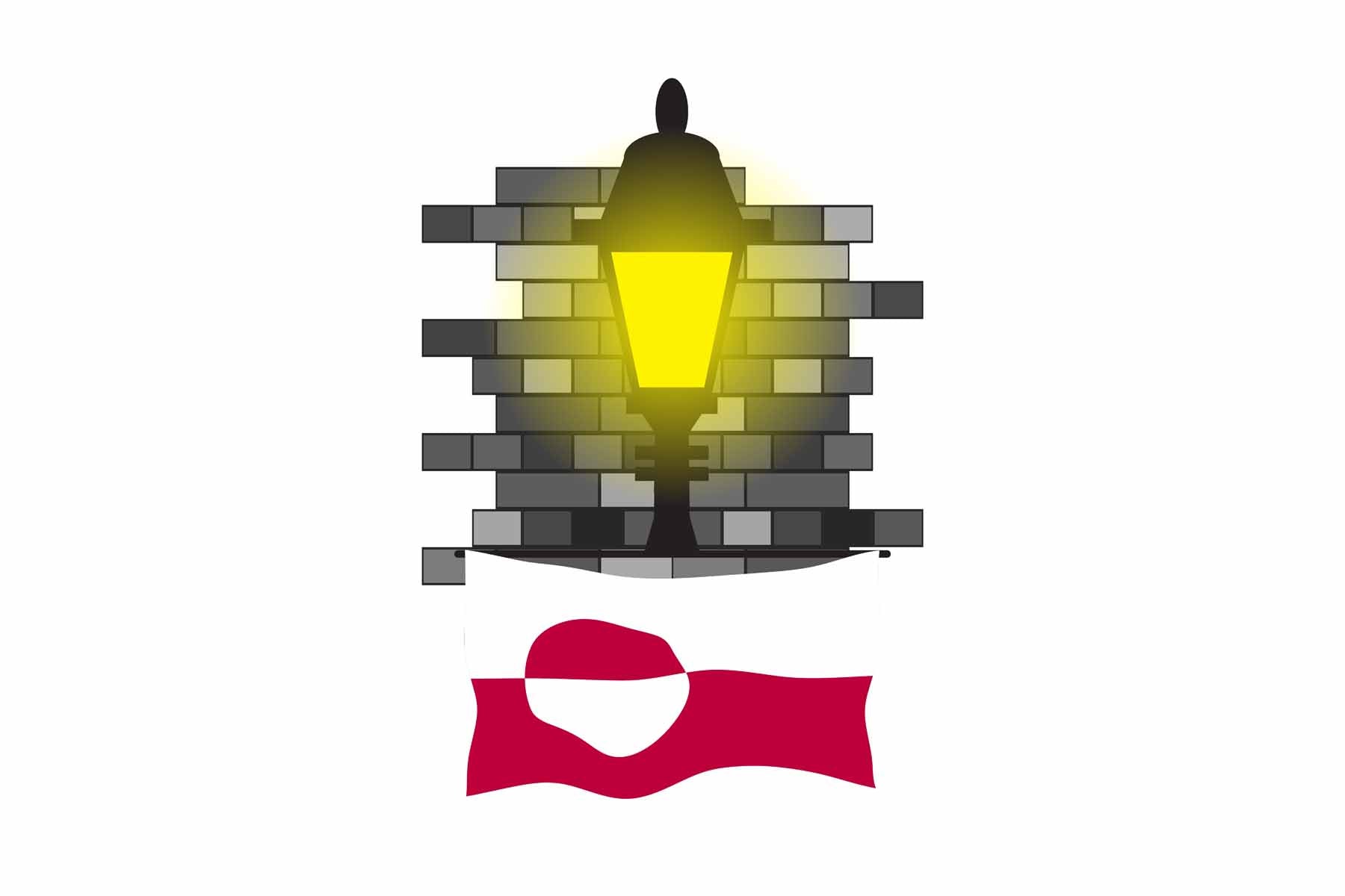 Greenland World Street Lamp Bricks Dark Night Vector Illustrations | Moonlit Urban Landscape Collection