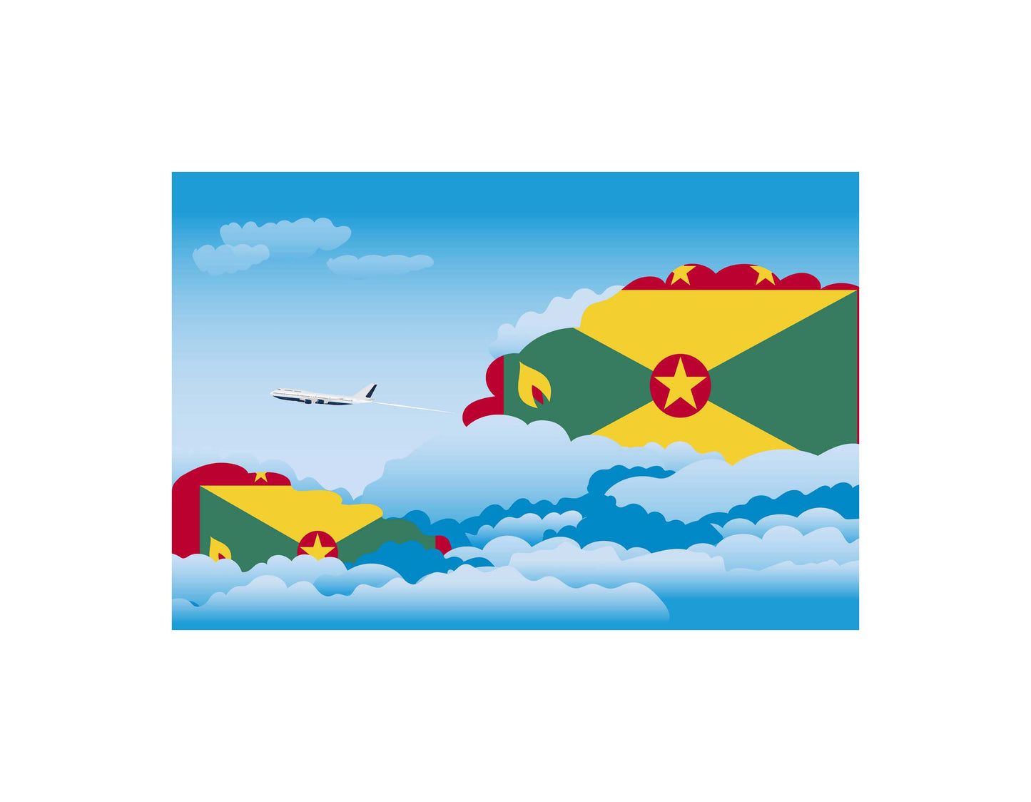 Grenada Airplane Day Clouds Vector Illustration | Travel & Aviation Sky Scene