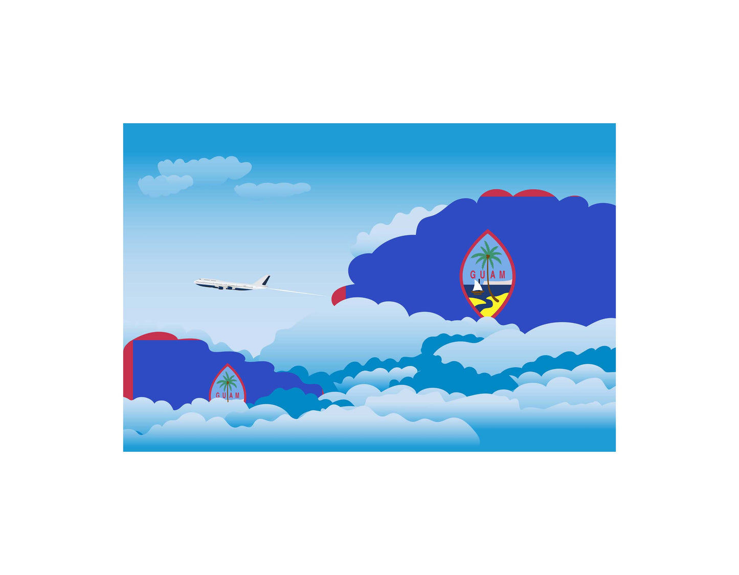 Guam Airplane Day Clouds Vector Illustration | Travel & Aviation Sky Scene