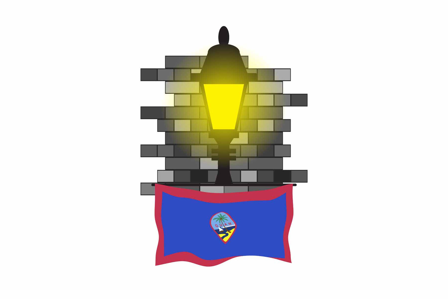 Guam World Street Lamp Bricks Dark Night Vector Illustrations | Moonlit Urban Landscape Collection