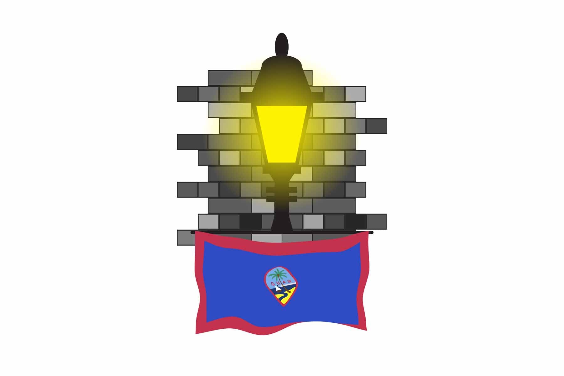 Guam World Street Lamp Bricks Dark Night Vector Illustrations | Moonlit Urban Landscape Collection