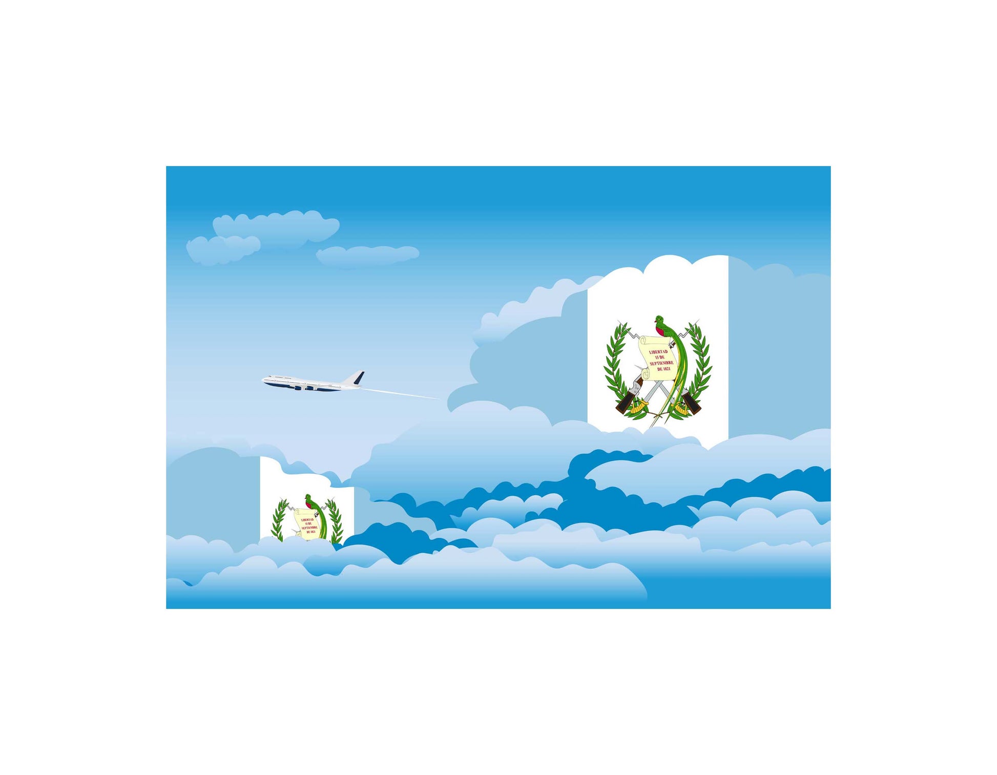 Guatemala Flag Day Clouds Aeroplane Airport Flying Vector Illustration