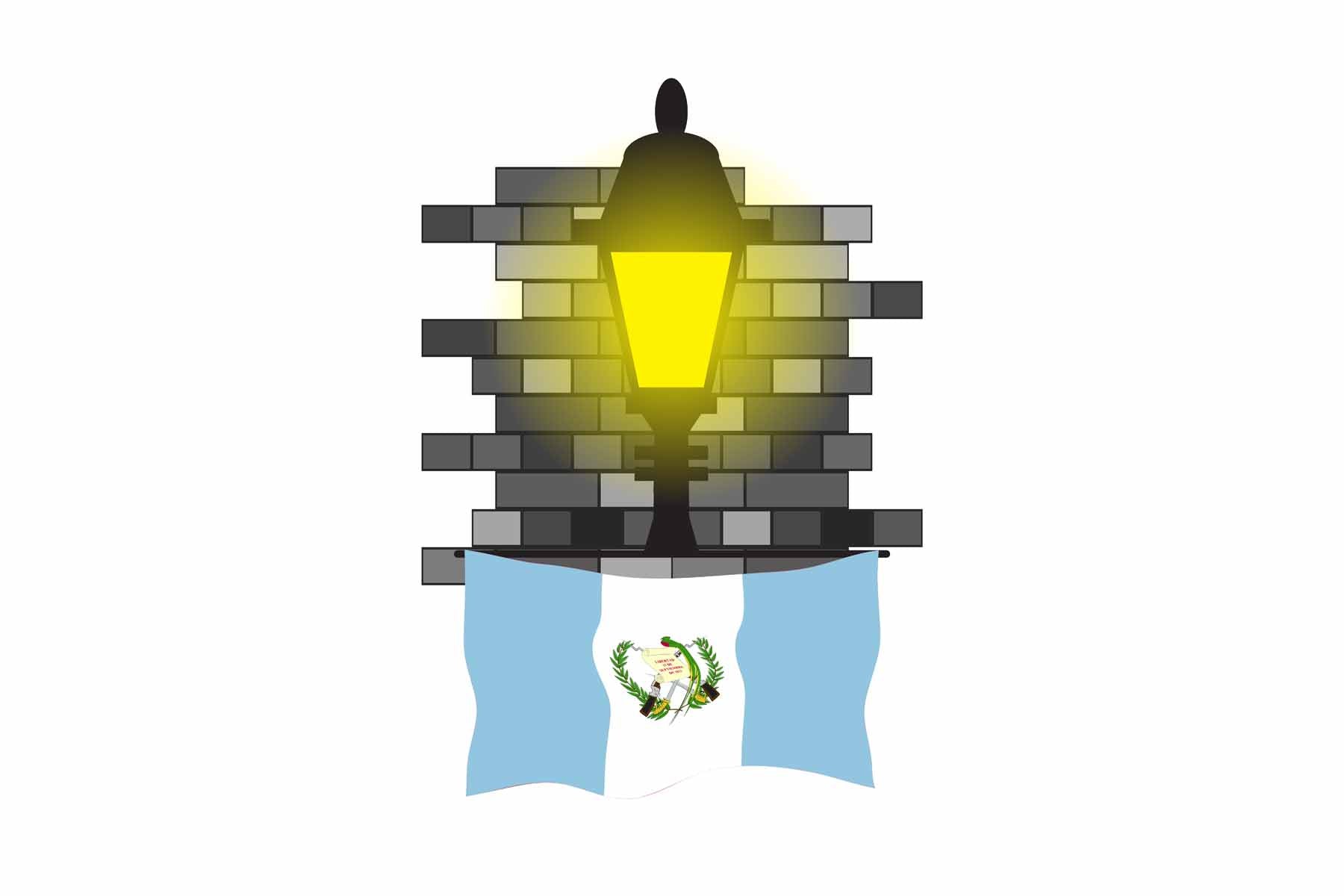 Guatemala World Street Lamp Bricks Dark Night Vector Illustrations | Moonlit Urban Landscape Collection