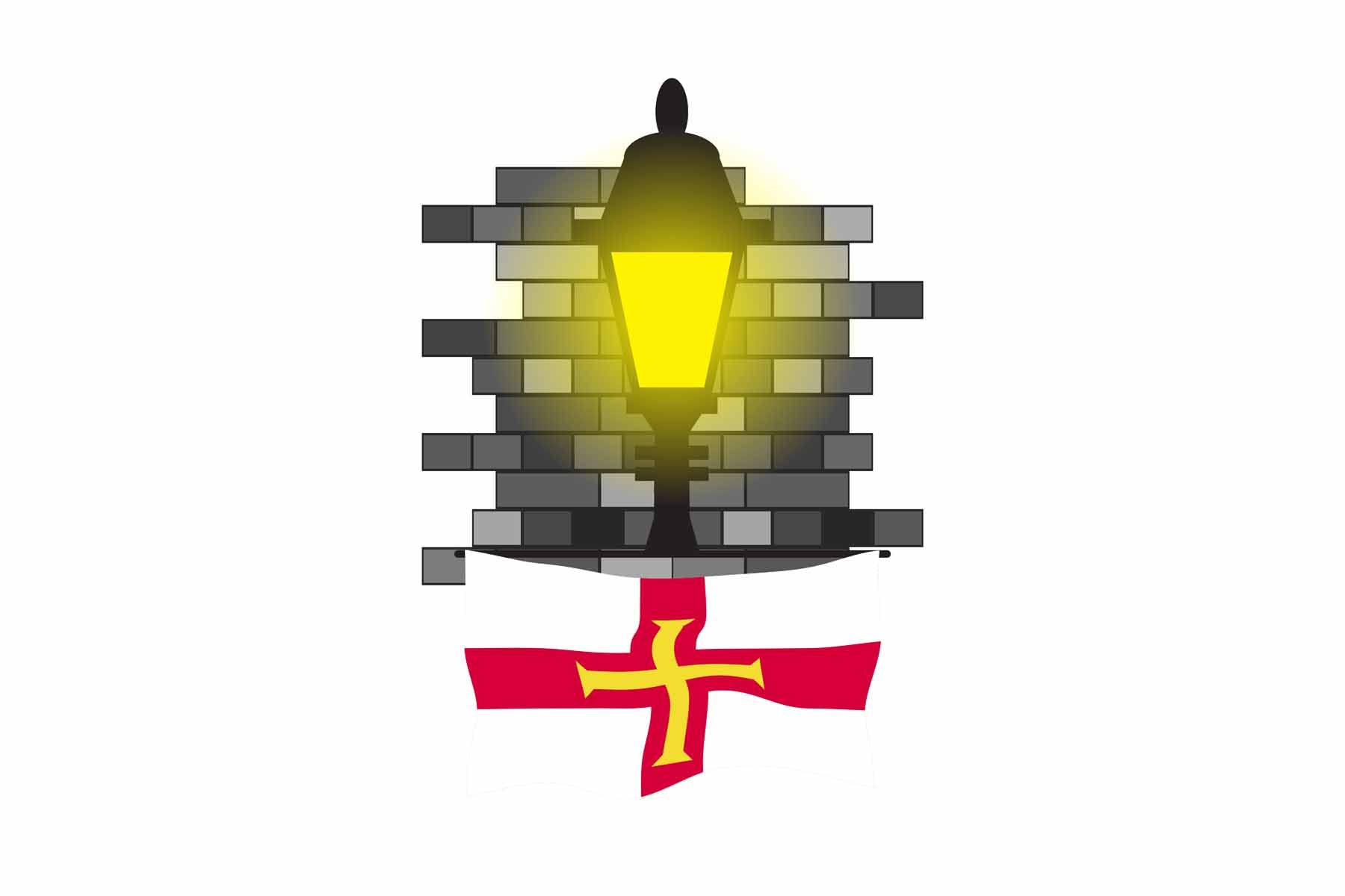 Guernsey World Street Lamp Bricks Dark Night Vector Illustrations | Moonlit Urban Landscape Collection