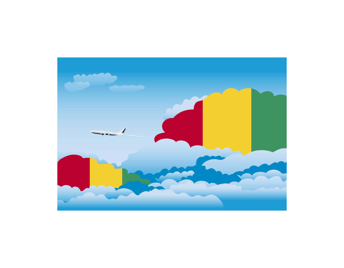 Guinea Airplane Day Clouds Vector Illustration | Travel & Aviation Sky Scene